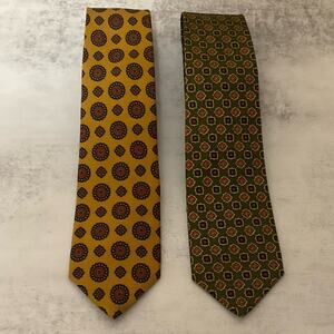 Brooks Brothers Lot Of 2 Neckties Silk Geometric Green Yellow 61"